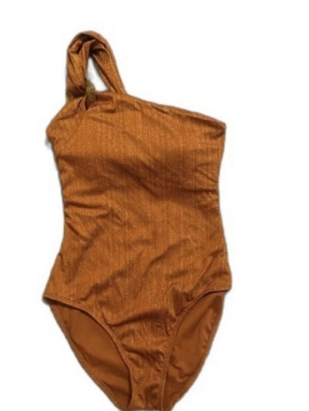 Time and Tru One-Shoulder Shimmer One-Piece Swimsuit in Copper